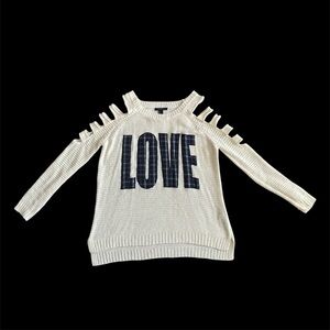 Forever 21, Cut Out Arm Sweater Knitted Pullover Long Sleeve “ LOVE' Design